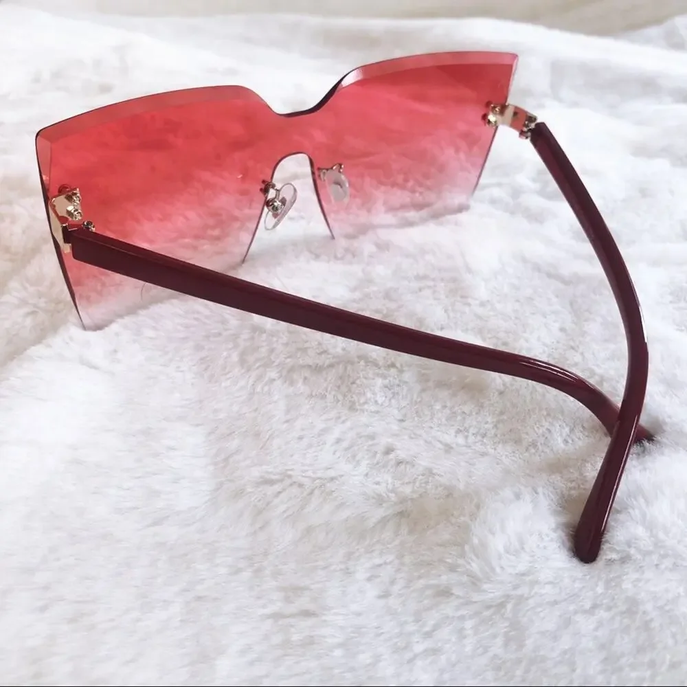 Dana Dark Pink Rimless Oversize Cat Eye Sunglasses